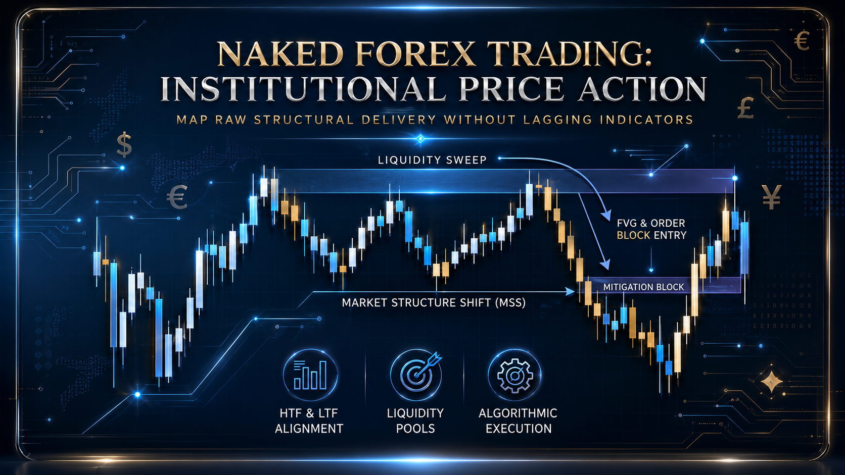 Naked forex trading chart showing institutional price action, market structure shifts, and liquidity sweeps.
