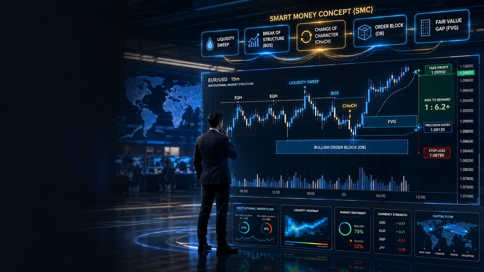Wondering what Smart Money Concepts (SMC) mean in Forex? Learn how to trade like institutional banks using BOS, CHoCH, and Order Blocks.